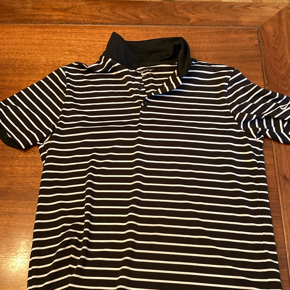Black & White Nike Stripped Golf Shirt